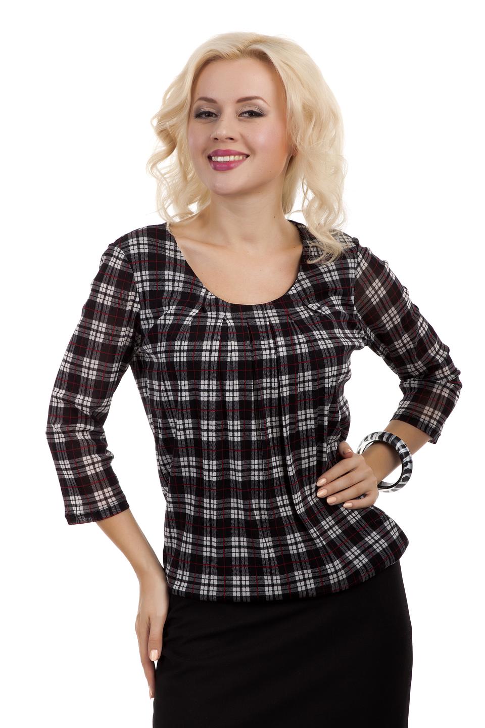 Блуза s.Oliver чёрно-белая в клетку со сборками на горловине