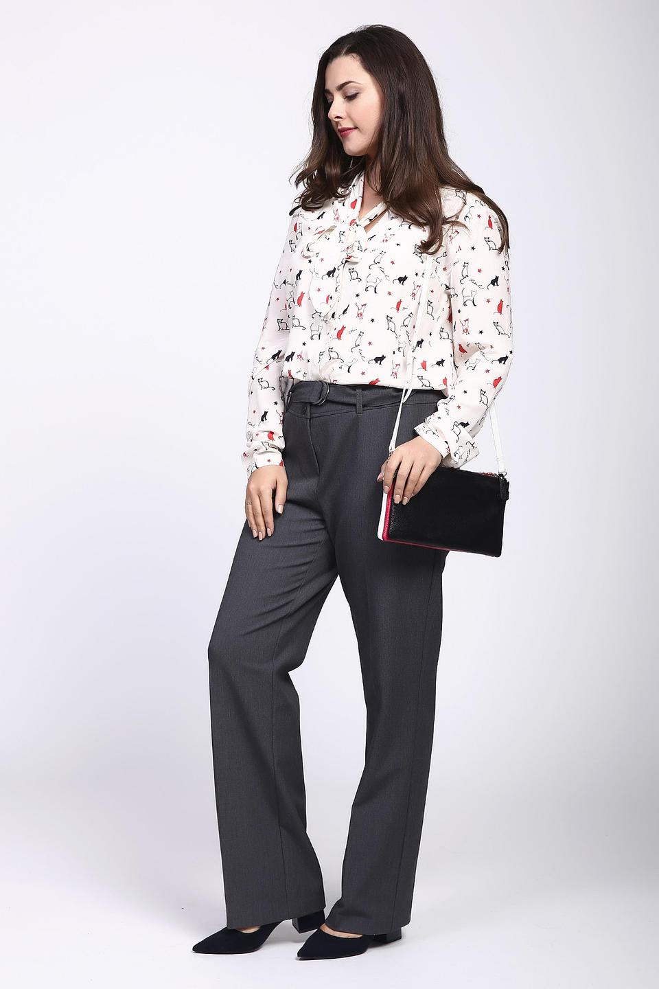 Блуза Oui белая с кошачьим принтом и бантом