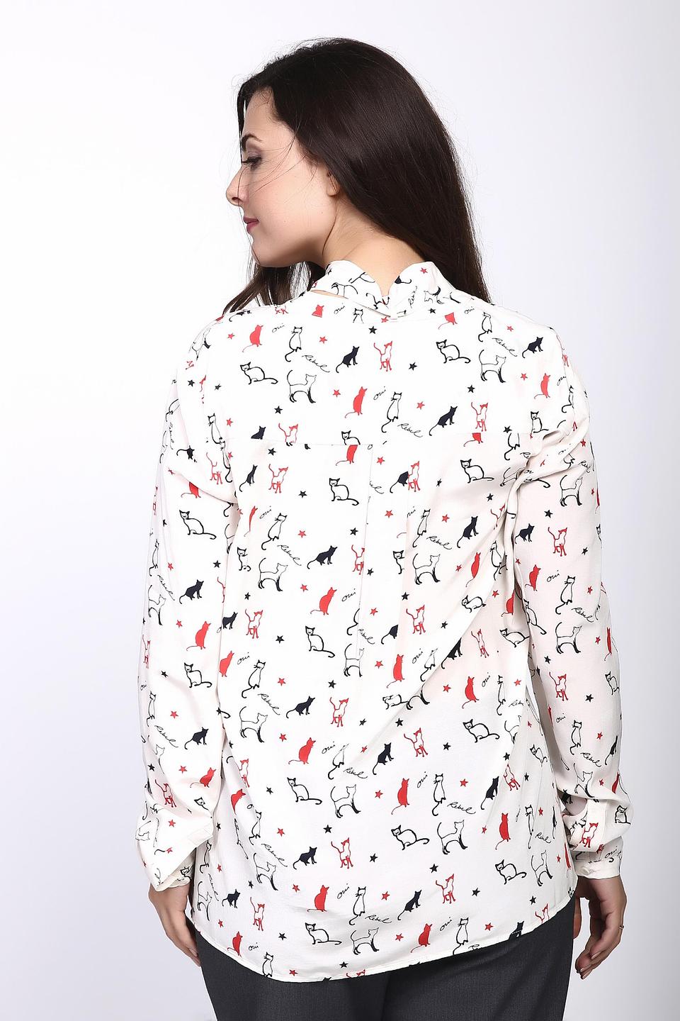 Блуза Oui белая с кошачьим принтом и бантом