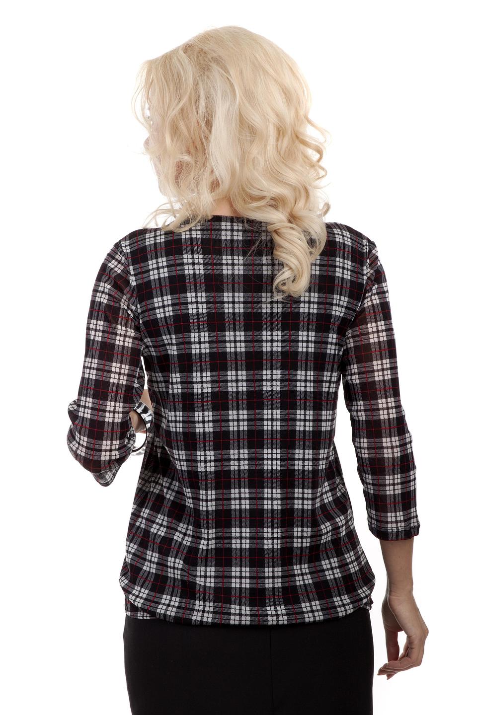 Блуза s.Oliver чёрно-белая в клетку со сборками на горловине