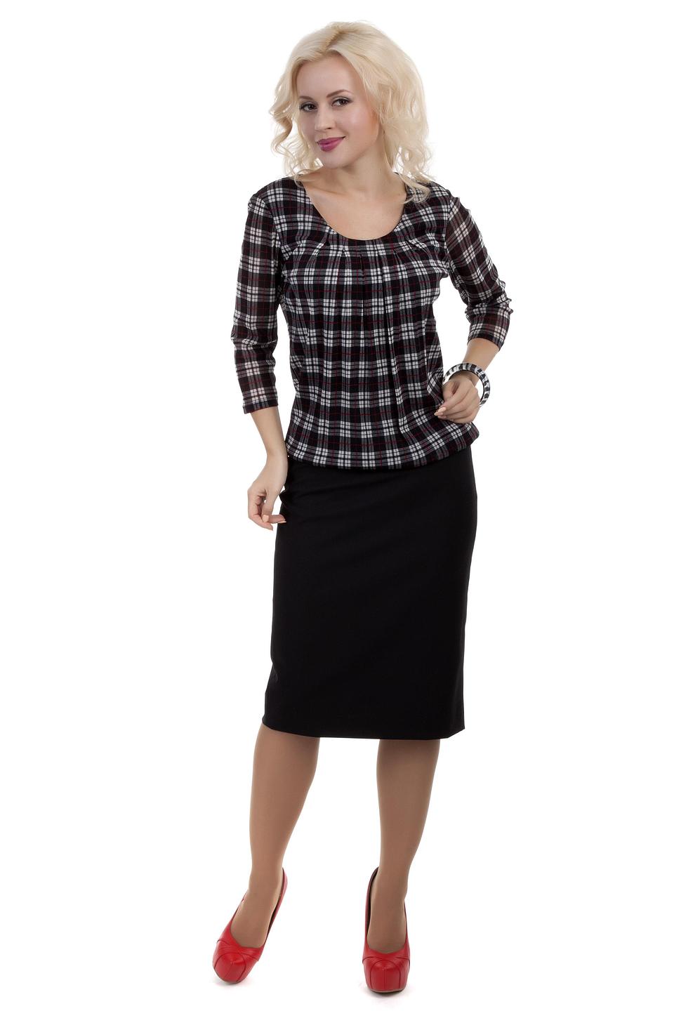 Блуза s.Oliver чёрно-белая в клетку со сборками на горловине