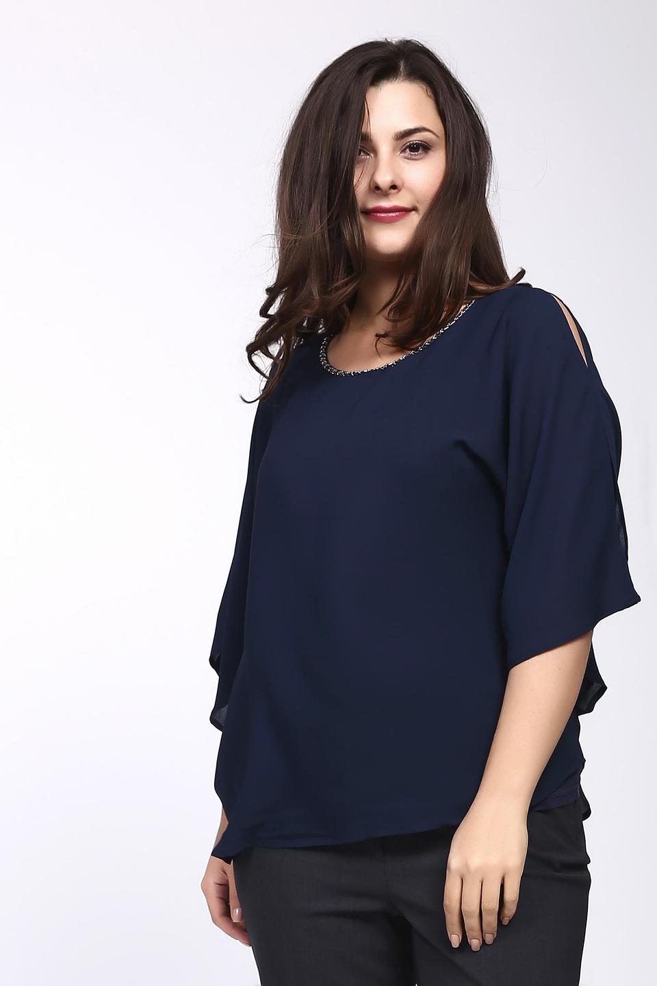 Блуза Pezzo синяя с декоративной отделкой