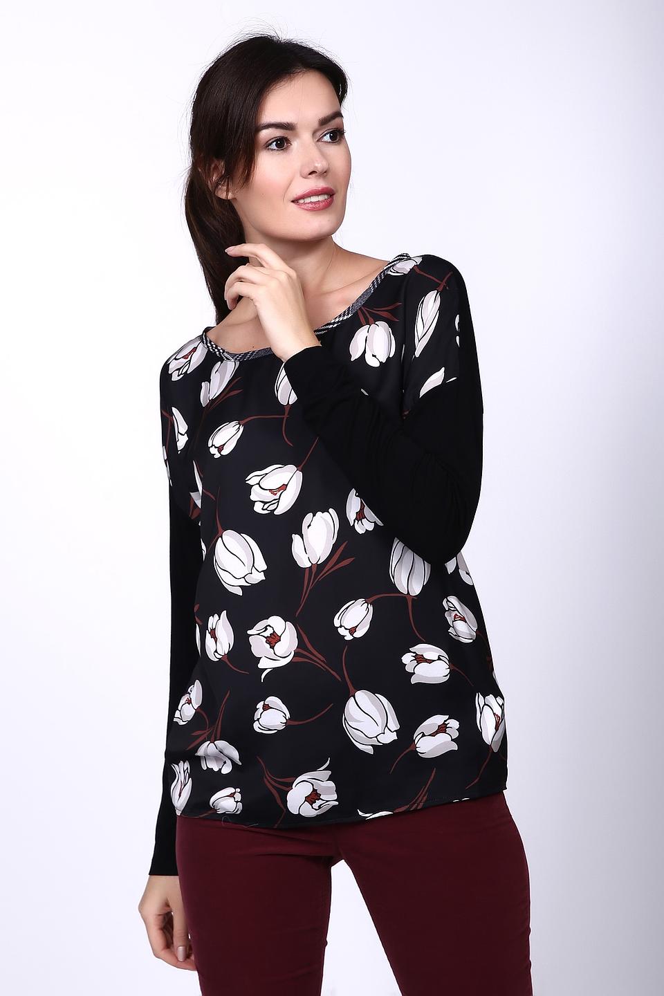 Блуза Taifun чёрная с цветочным принтом и длинным рукавом