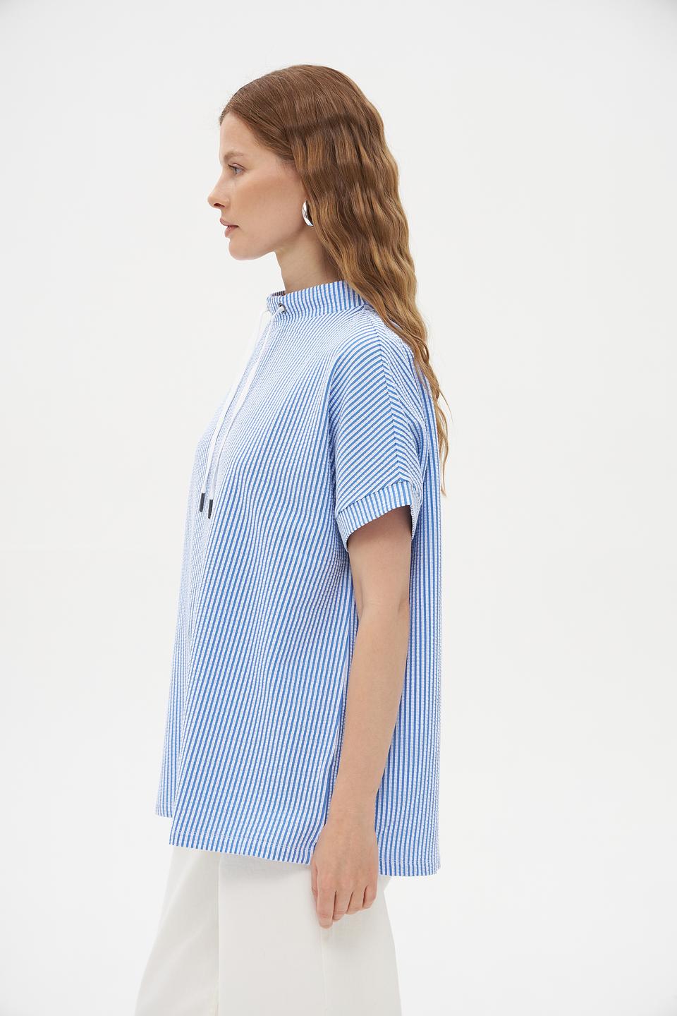 Блуза Pezzo в полоску с кулиской голубая