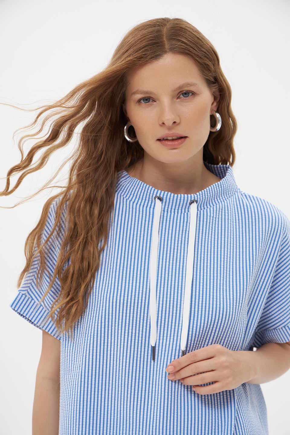 Блуза Pezzo в полоску с кулиской голубая