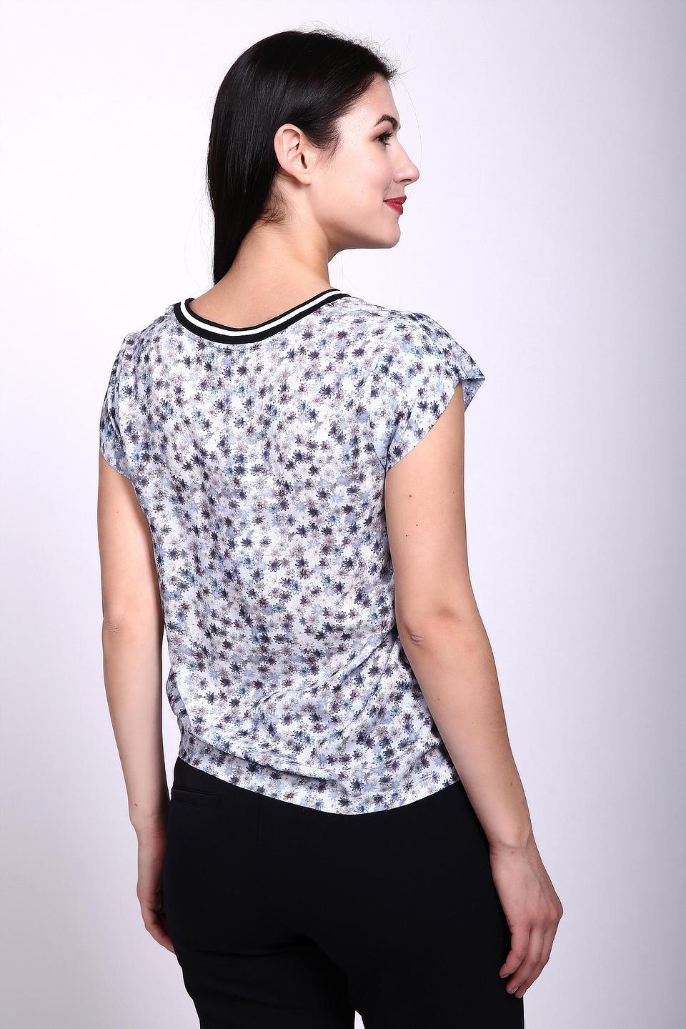 Блуза Pezzo белая с цветочным принтом и полосатым воротом