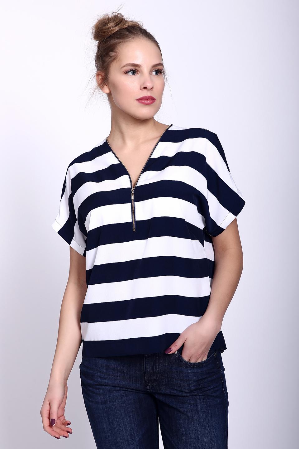 Блуза Pezzo в полоску, синяя с молнией