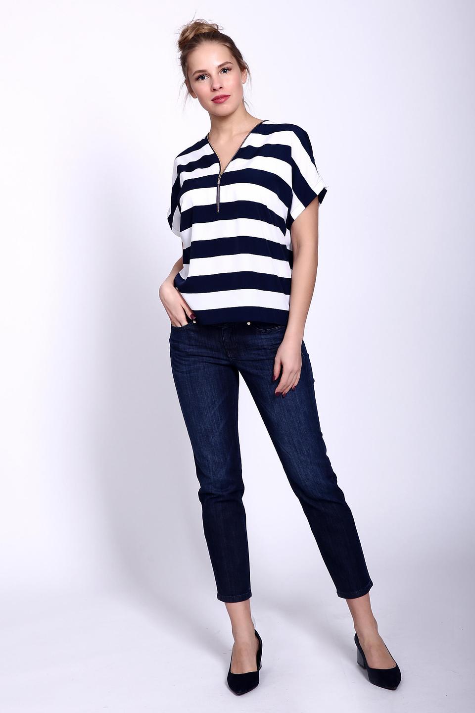 Блуза Pezzo в полоску, синяя с молнией