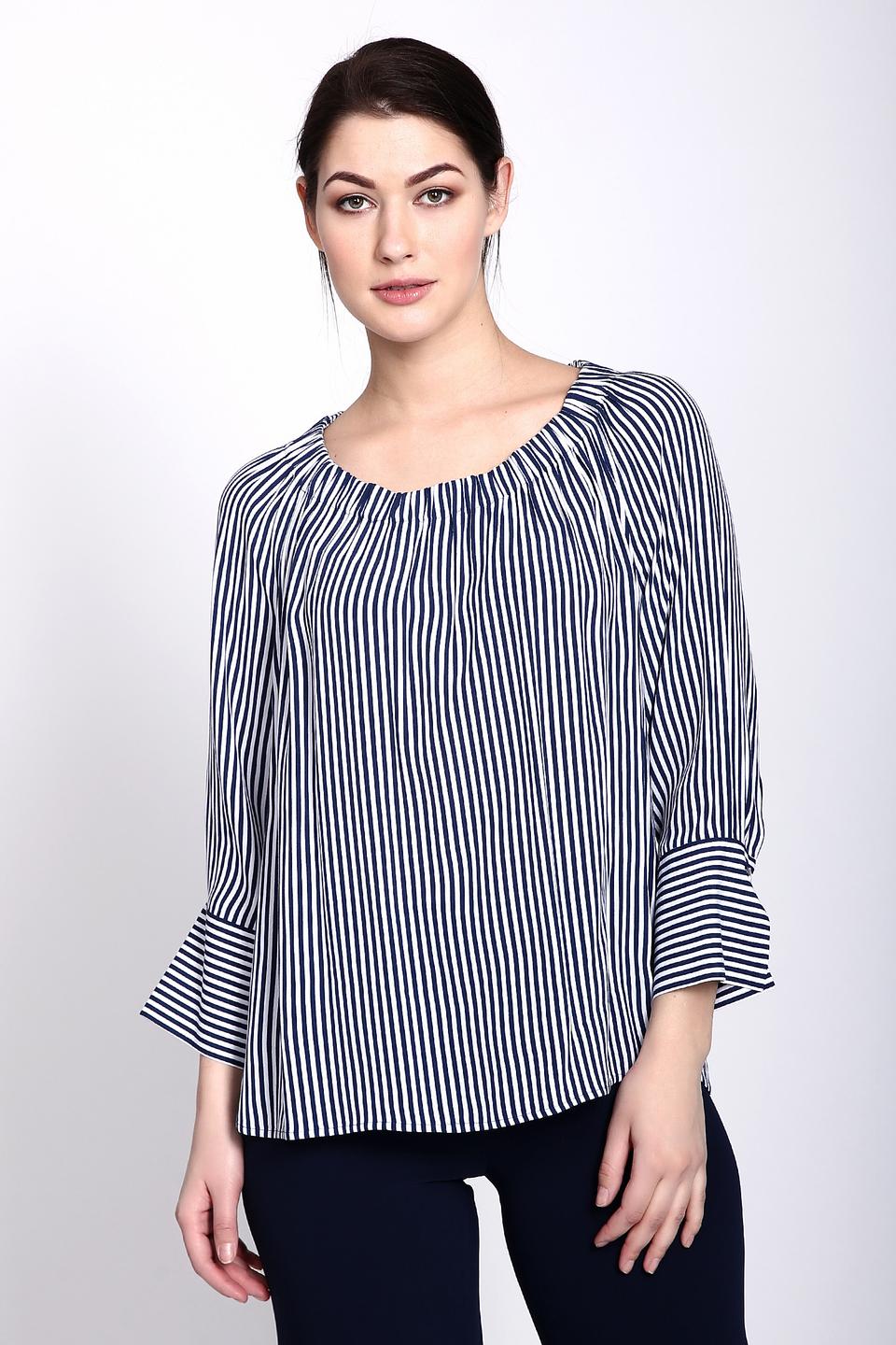 Блуза Erfo сине-белая в полоску с широкими манжетами