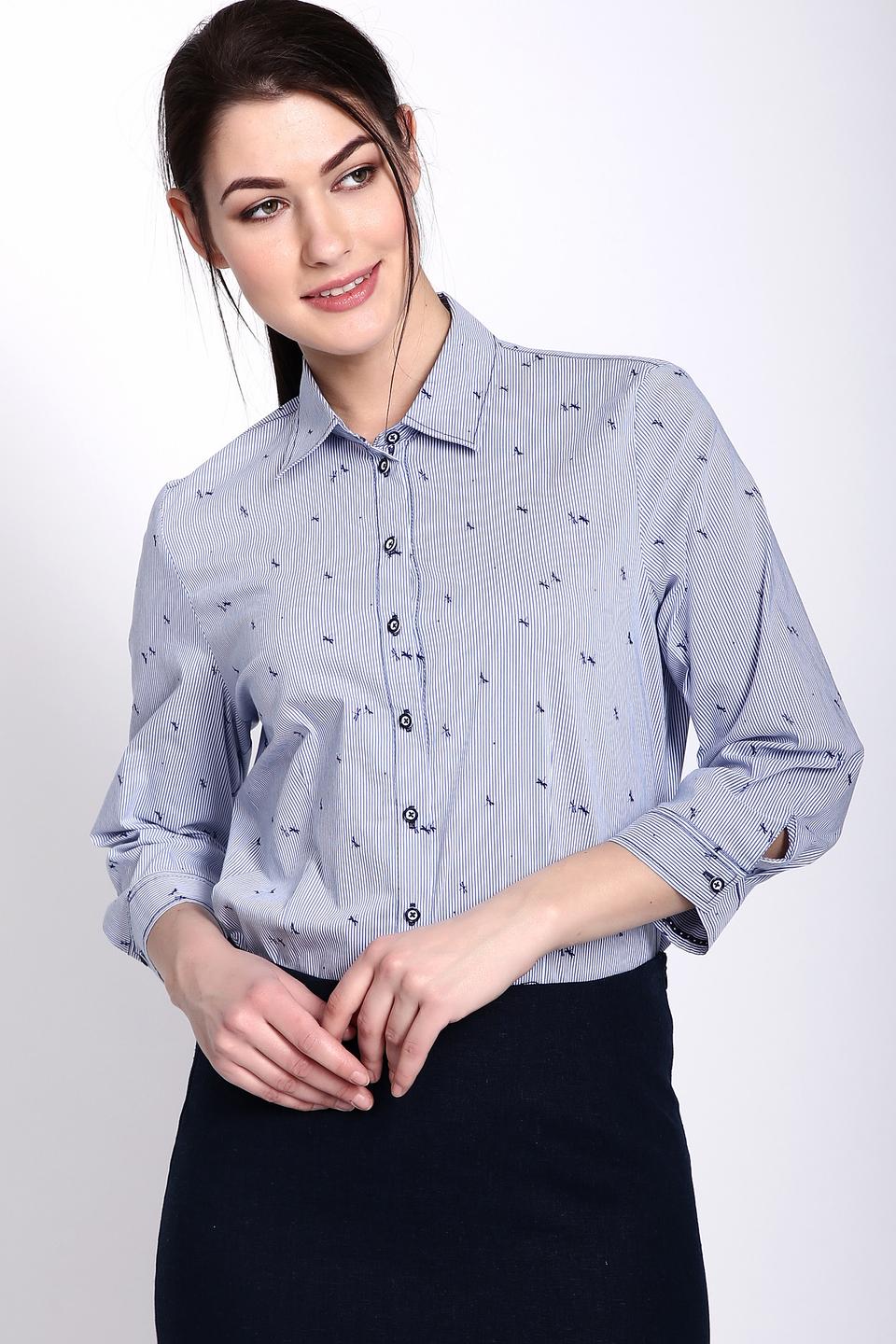 Блуза Erfo голубая в полоску с принтом стрекоз