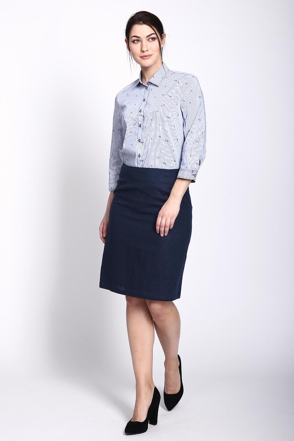 Блуза Erfo голубая в полоску с принтом стрекоз