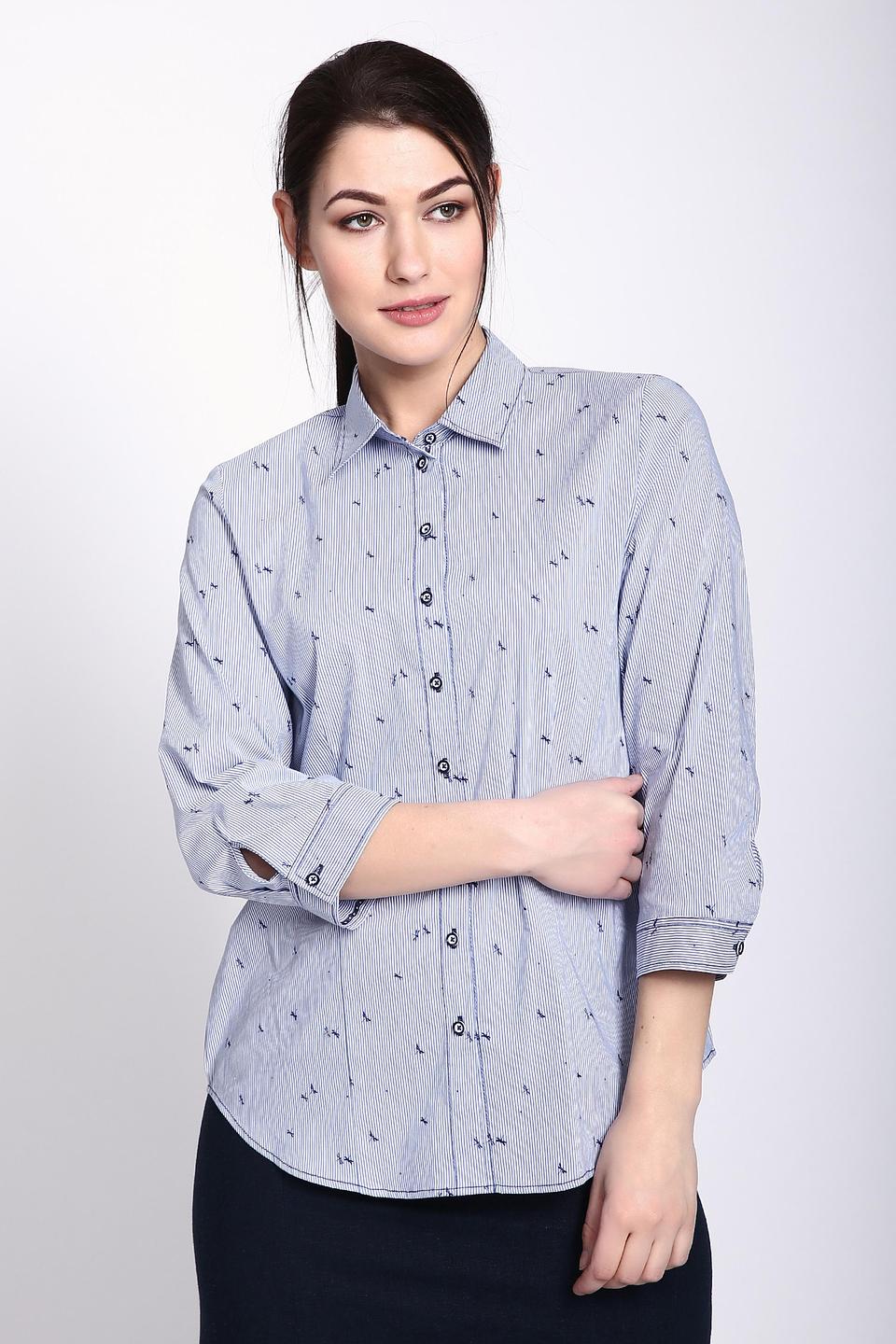 Блуза Erfo голубая в полоску с принтом стрекоз